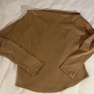 Off shoulder asymmetrical waffle long sleeve